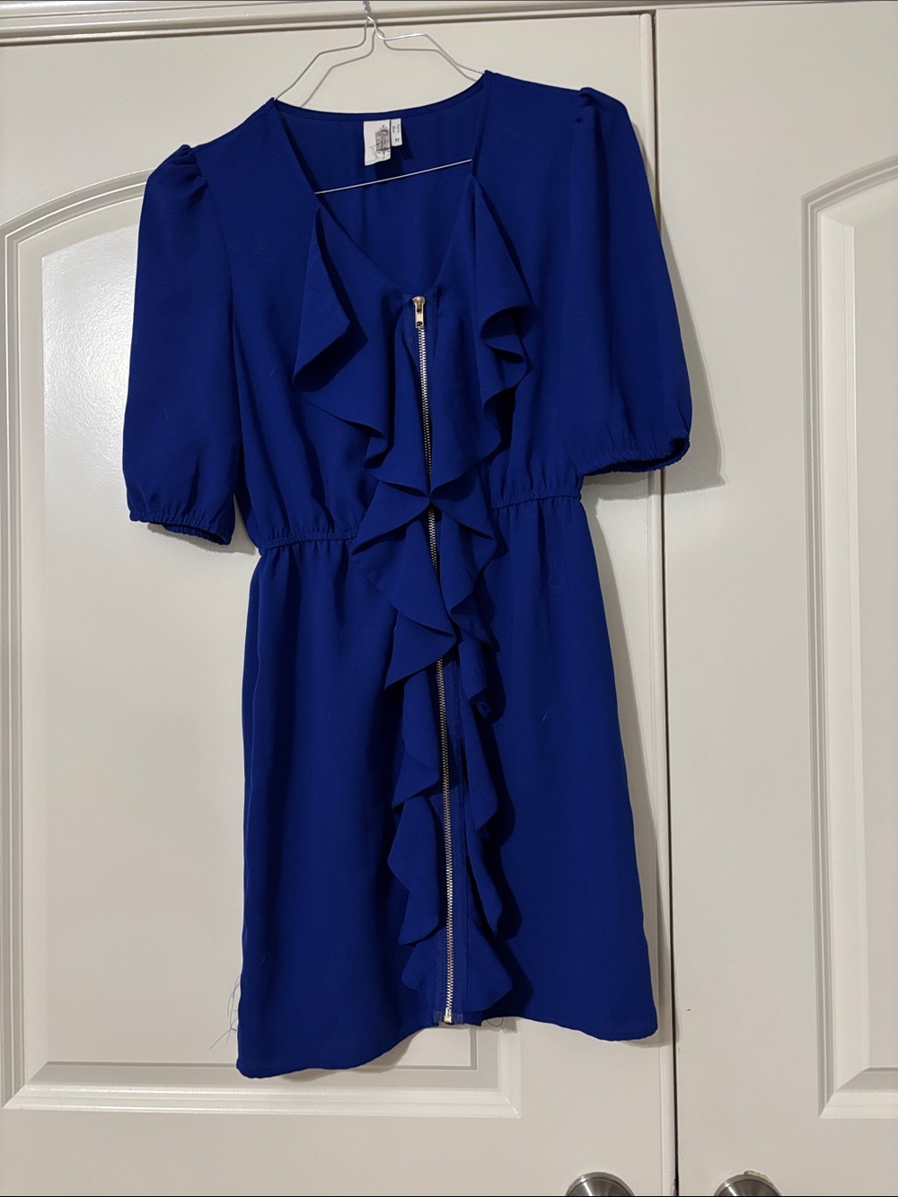 Royal Blue Ruffle Front Zip Dress NWOT